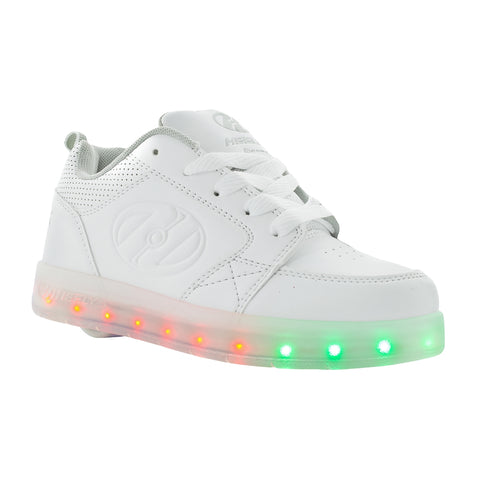 All white Heelys with lights side view