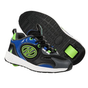 all black heelys, with accents of shiny blue, and neon green